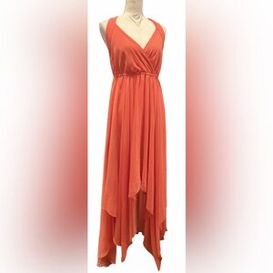 BCBGMAXAZRIA Salmon Chiffon High-Low Halter Gown Prom Dress Size S NWT